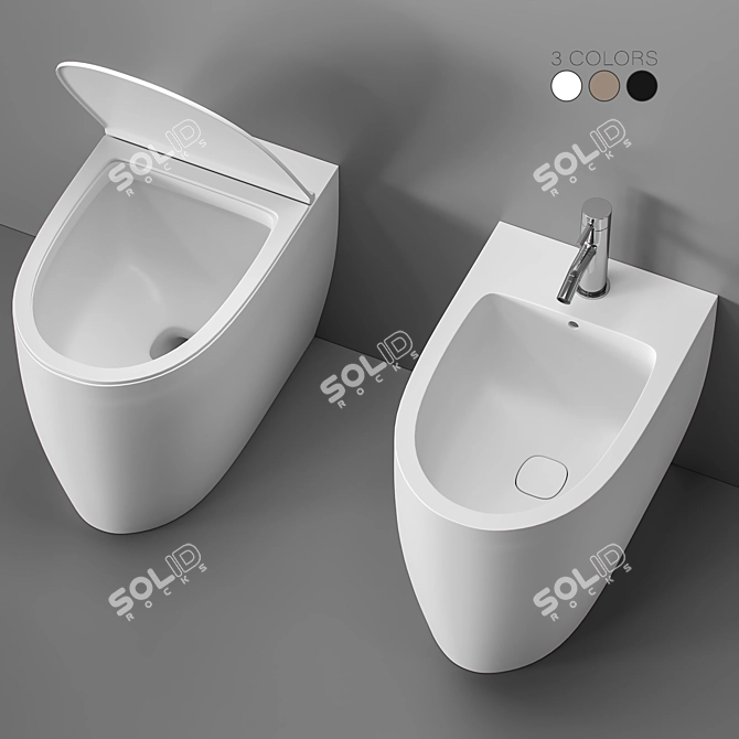 Elegant Ceramic Toilet Set 3D model image 2