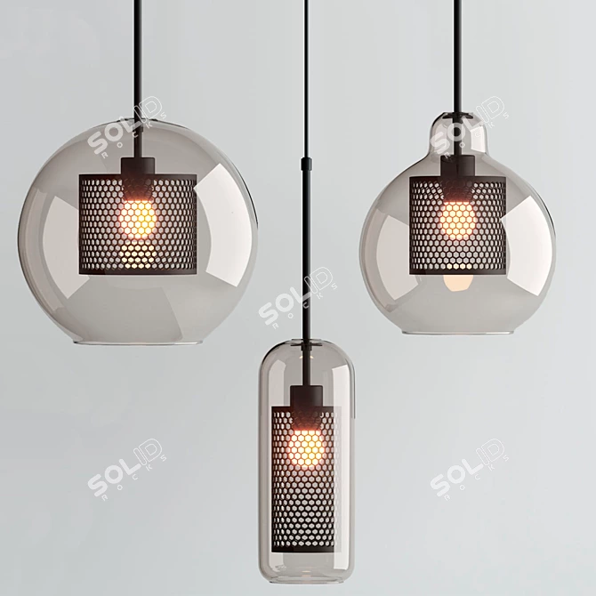 Industrial Glass Pendant Lights Set 3D model image 1