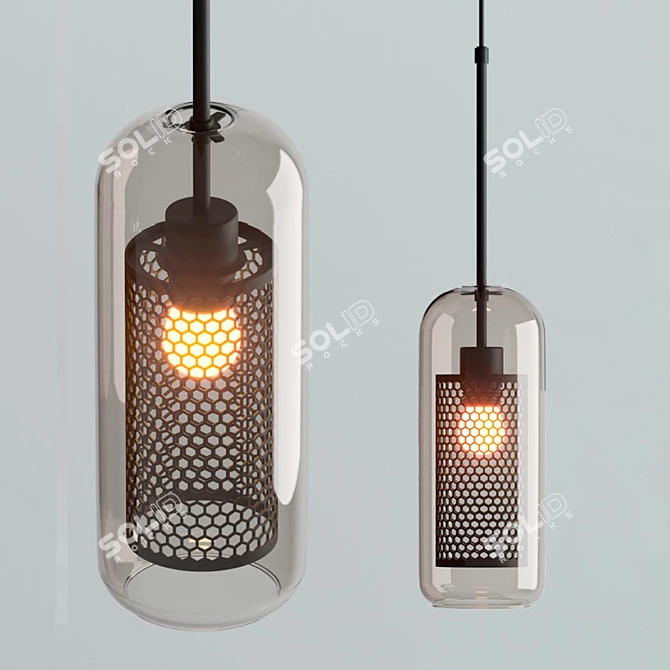 Industrial Glass Pendant Lights Set 3D model image 2