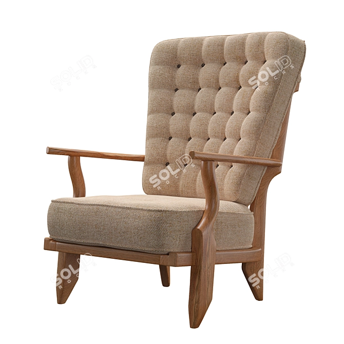 Elegant Oak Highback Lounge Chairs 3D model image 3