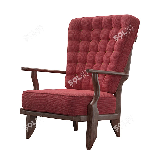Elegant Oak Highback Lounge Chairs 3D model image 4