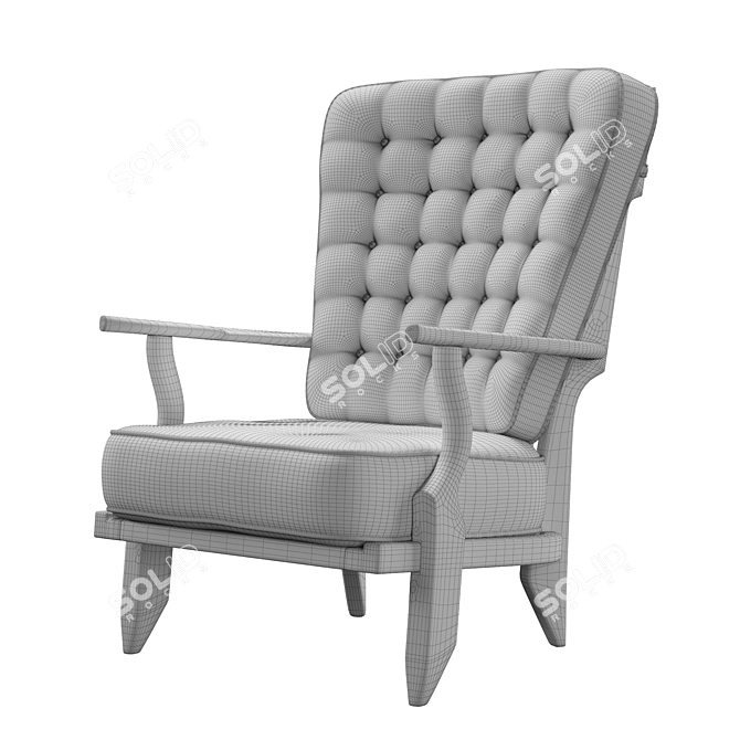 Elegant Oak Highback Lounge Chairs 3D model image 5