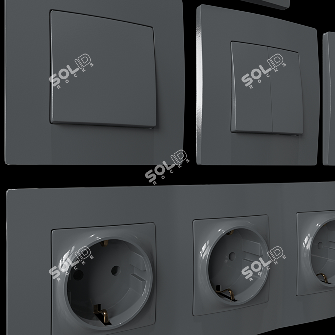 Gray Socket Set & Switches 3D model image 2