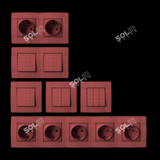 Gray Socket Set & Switches 3D model image 3