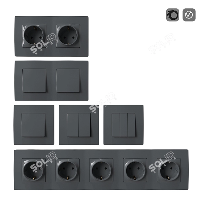 Gray Socket Set & Switches 3D model image 4