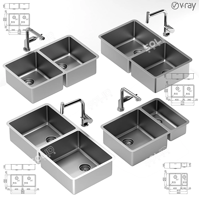 Modern Kitchen Sink Collection 3D model image 1