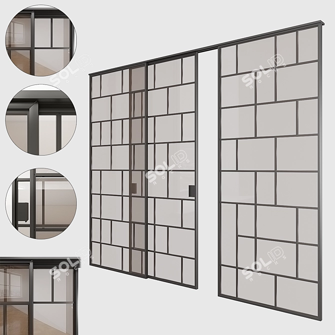 Sleek Glass Sliding Doors 3D model image 1