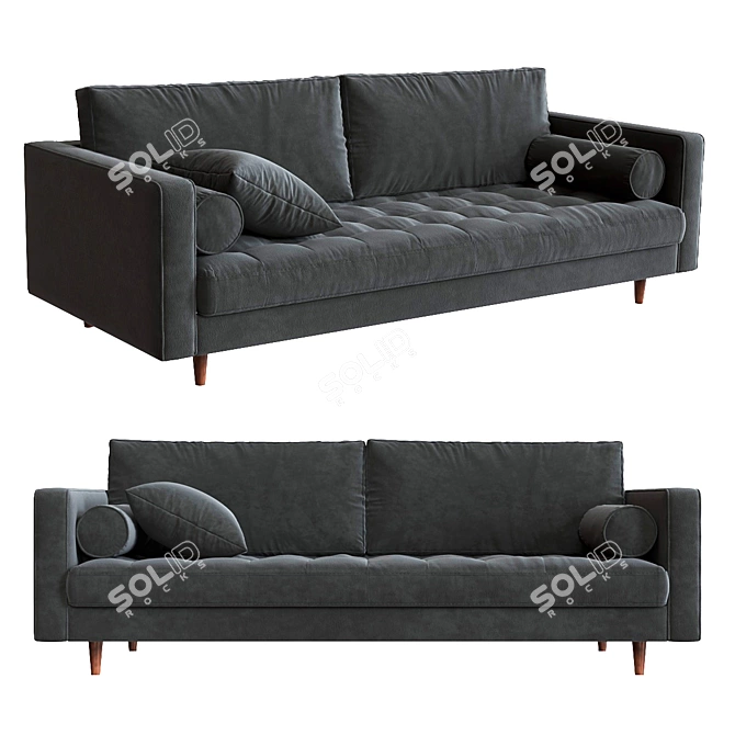 Sleek 3-Seater Straight Sofa 3D model image 1