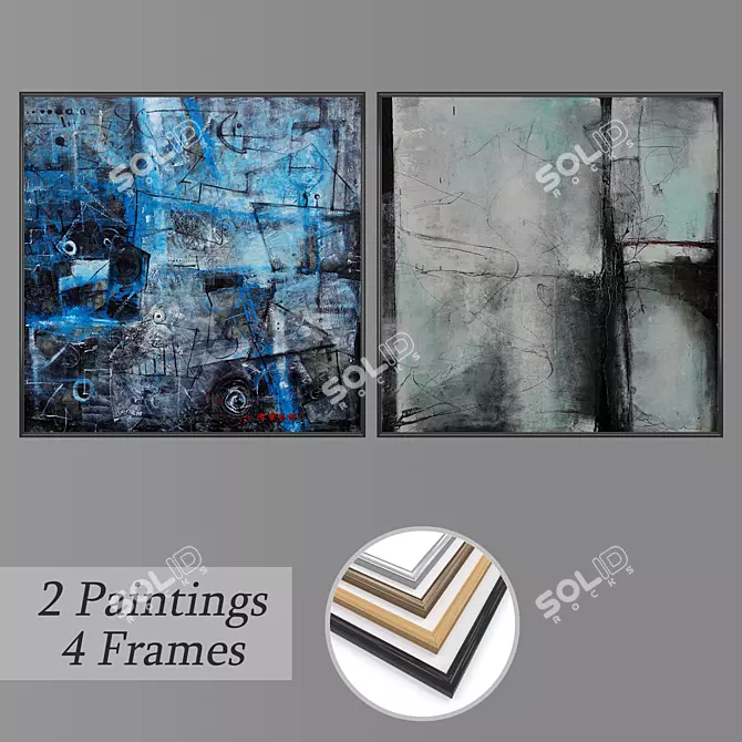 Abstract Set: 2 Paintings, 4 Frame Options 3D model image 1