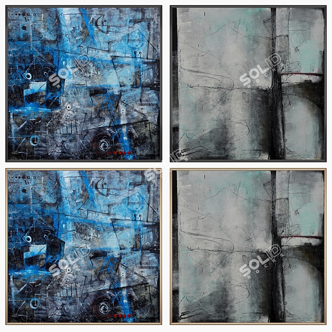 Abstract Set: 2 Paintings, 4 Frame Options 3D model image 2