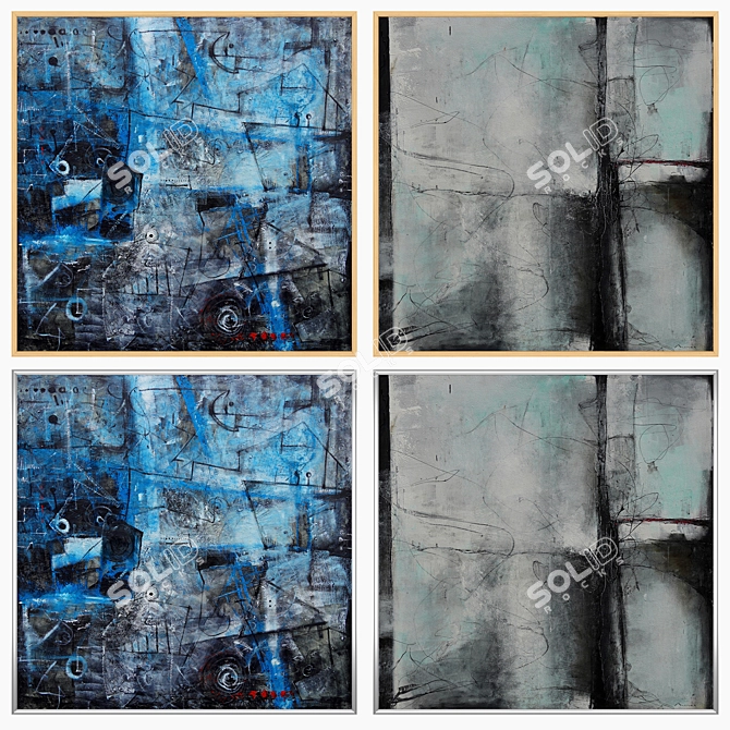 Abstract Set: 2 Paintings, 4 Frame Options 3D model image 3