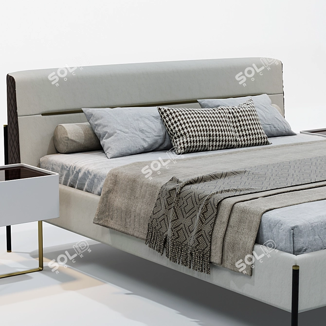 Elegant MayFair Bed & Eden L Bedside Table 3D model image 3
