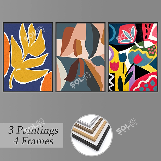 3-Piece Wall Painting Set with 4 Frame Options 3D model image 1