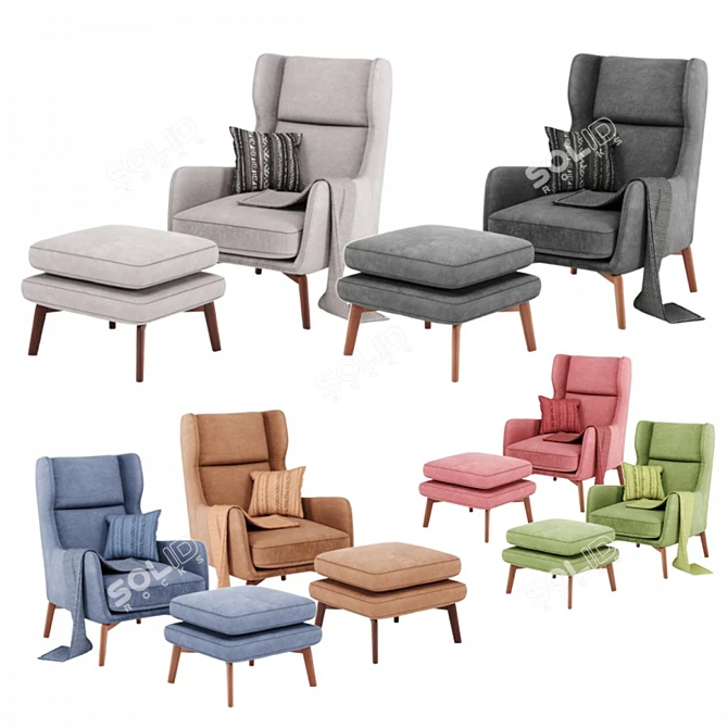 Ryder Velvet ArmChair: Adjustable Colors & Luxurious Comfort 3D model image 10