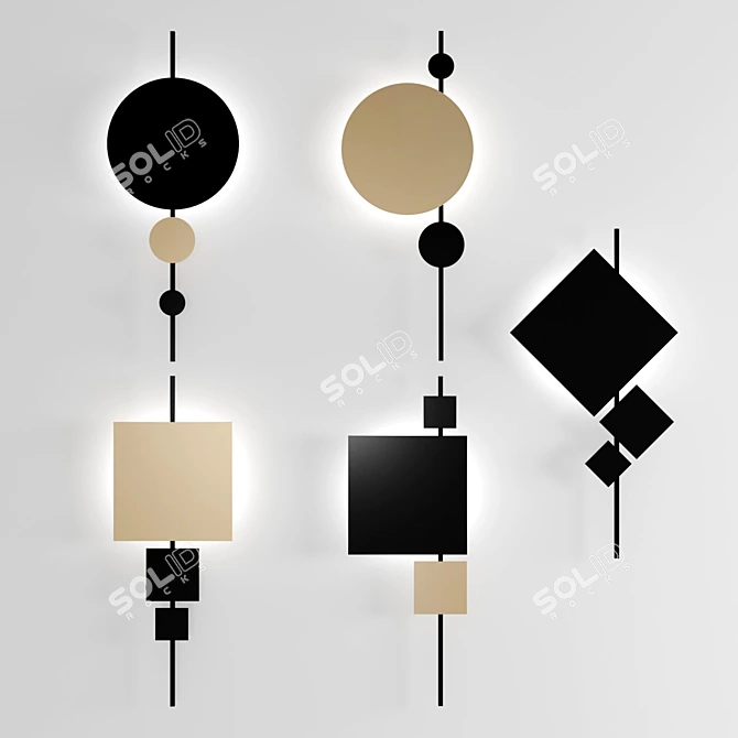 Polished Brass and Black Wall Sconce 3D model image 1