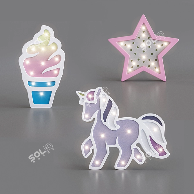 Wooden Nightlights Collection: Unicorn, Ice Cream, Star 3D model image 1