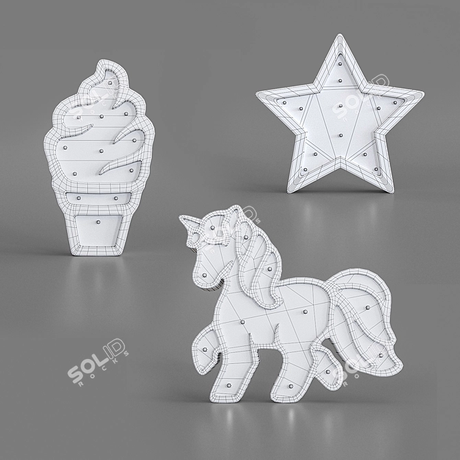Wooden Nightlights Collection: Unicorn, Ice Cream, Star 3D model image 2