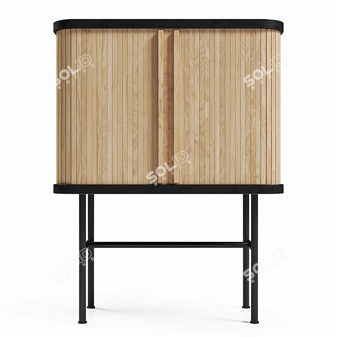 Elegant Ash Veneer Bedside Table with Pine Louvre Doors 3D model image 5