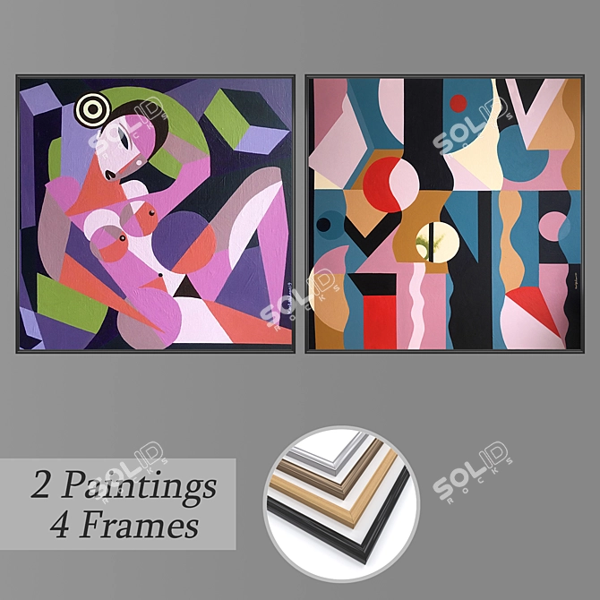 Modern Art Set with 2 Paintings 3D model image 1