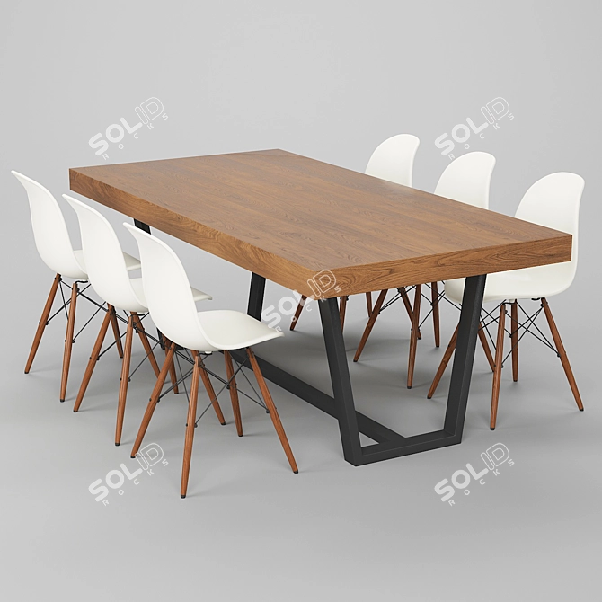 Modern Dining Table Set with Chairs 3D model image 1