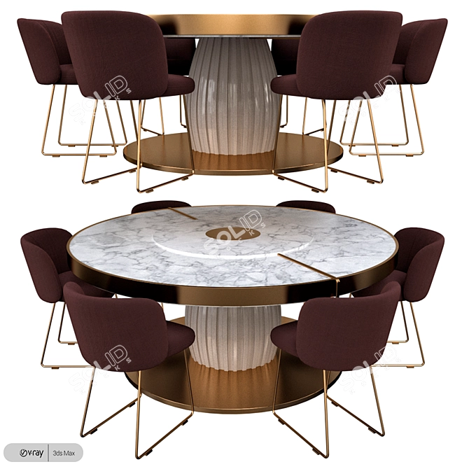 Modern Dining Circle Table Set 3D model image 1