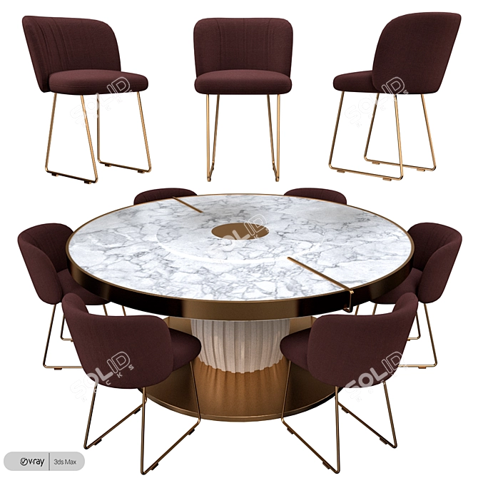 Modern Dining Circle Table Set 3D model image 2