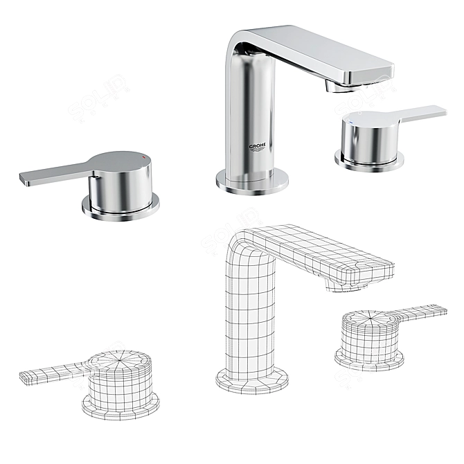 Sleek & Stylish Grohe Lineare Basin Mixers 3D model image 2