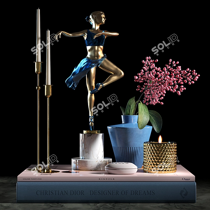 Ceramic Decor Set: Sculptures, Vase, Pot & Scented Candle 3D model image 3