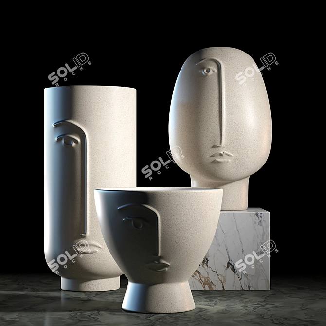 Ceramic Decor Set: Sculptures, Vase, Pot & Scented Candle 3D model image 4