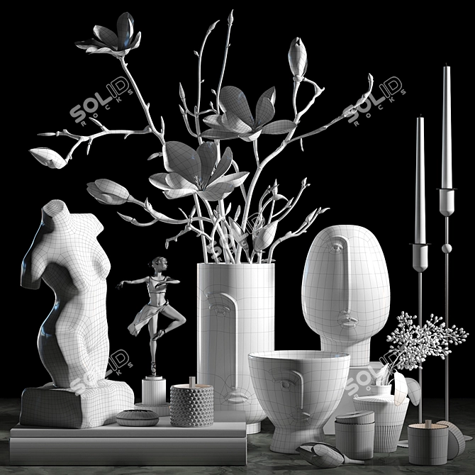 Ceramic Decor Set: Sculptures, Vase, Pot & Scented Candle 3D model image 5