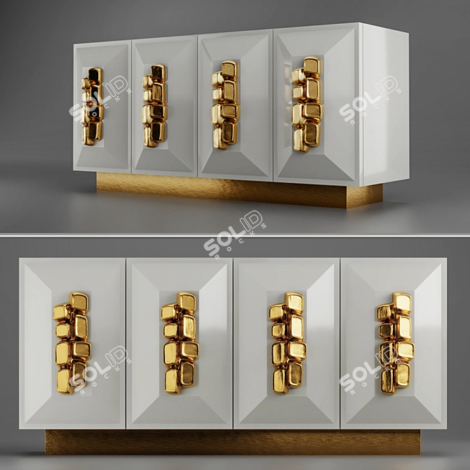 ELEGANT GOLDEN CREAM CREDENZA 3D model image 1