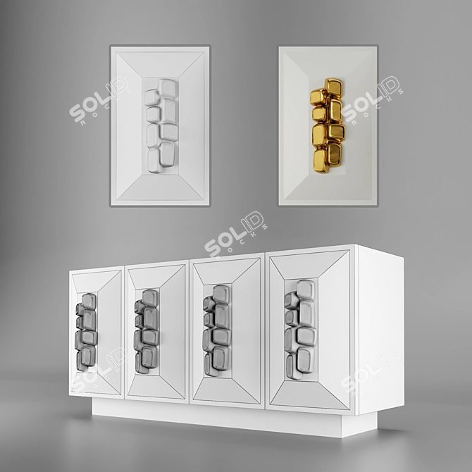 ELEGANT GOLDEN CREAM CREDENZA 3D model image 2