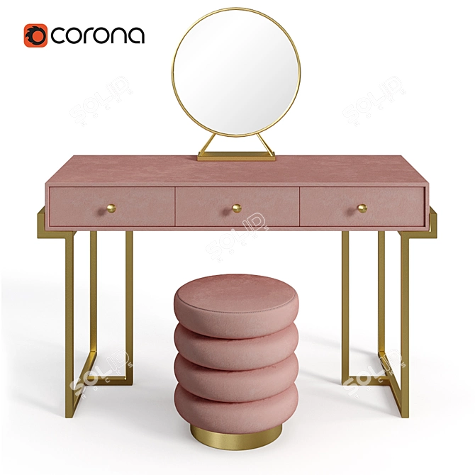 Blushing Beauty Vanity Set with Plush Ottoman 3D model image 1