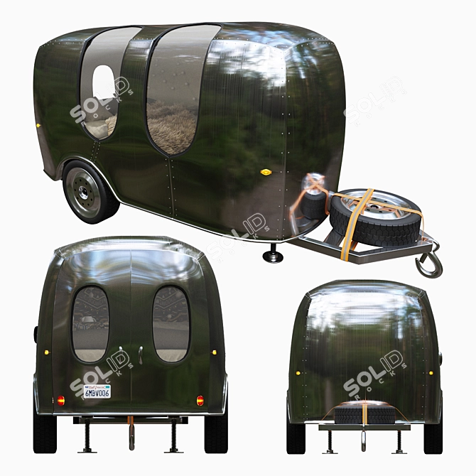Compact Camping Trailer: Portable and Stylish 3D model image 1