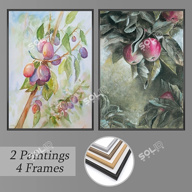 Title: Wall Art Set | 2 Paintings, 4 Frames 3D model image 1