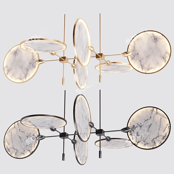 Nebula Chandelier: Elegant Brass/Black Lighting 3D model image 2