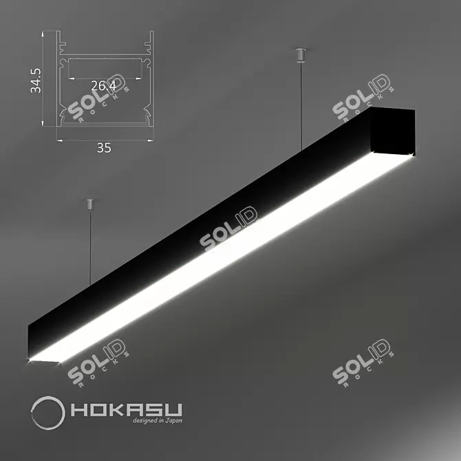 S35 Black Linear Lamp: Stylish & Suspended 3D model image 1