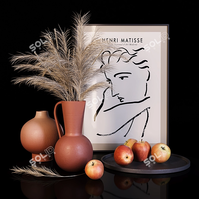 Autumn Art Decor Set: Matisse Poster, Apple Dish, Branch Pitcher & Vase 3D model image 1