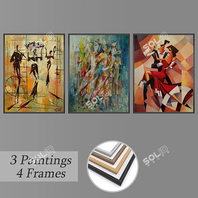 Artistic Trio: Paintings & Frames 3D model image 1