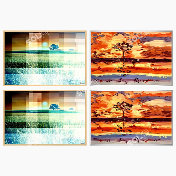 Versatile Set: 2 Wall Paintings with 4 Frame Options 3D model image 3