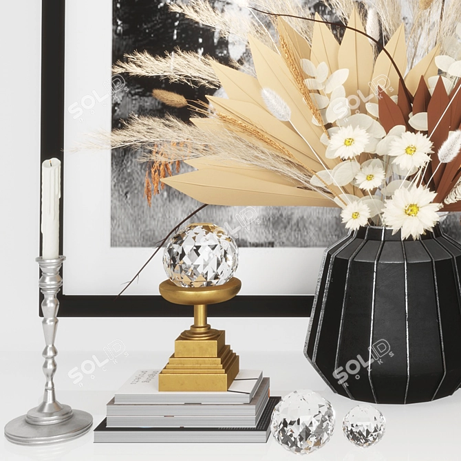 Elegant Decor Set with Vases, Flowers, and Art 3D model image 4