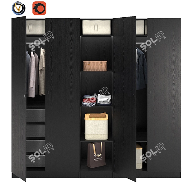 Modern Dark Brown-Wood Wardrobe by IKEA 3D model image 1