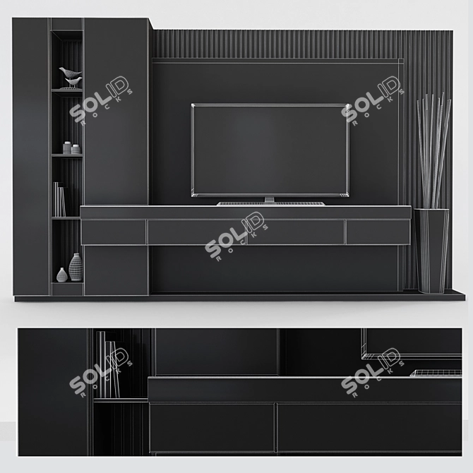 Modern TV Shelf Set with 55" TV 3D model image 4