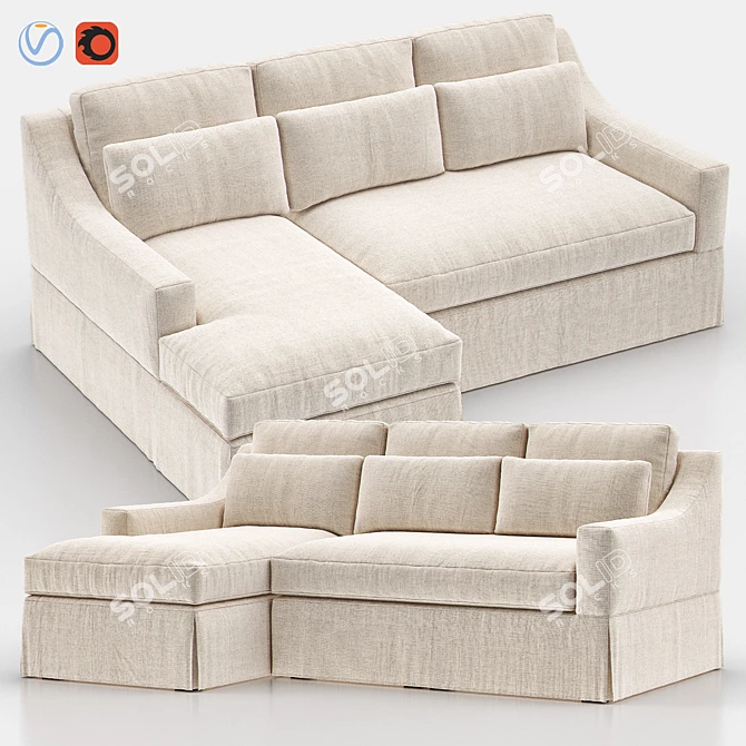 Sloped Arm Slipcovered Chaise Sectional 3D model image 1