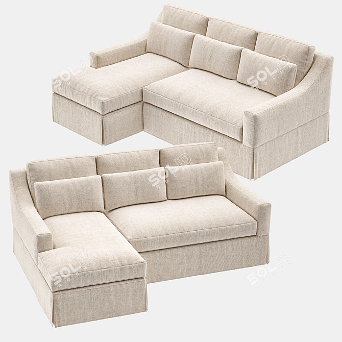 Sloped Arm Slipcovered Chaise Sectional 3D model image 2