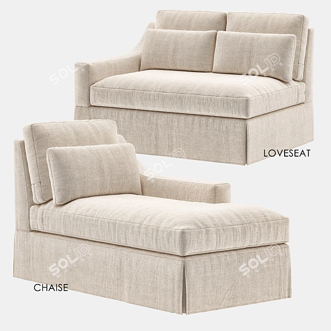 Sloped Arm Slipcovered Chaise Sectional 3D model image 3