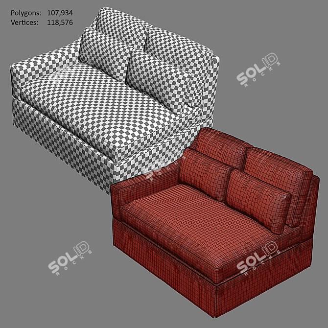 Sloped Arm Slipcovered Chaise Sectional 3D model image 4