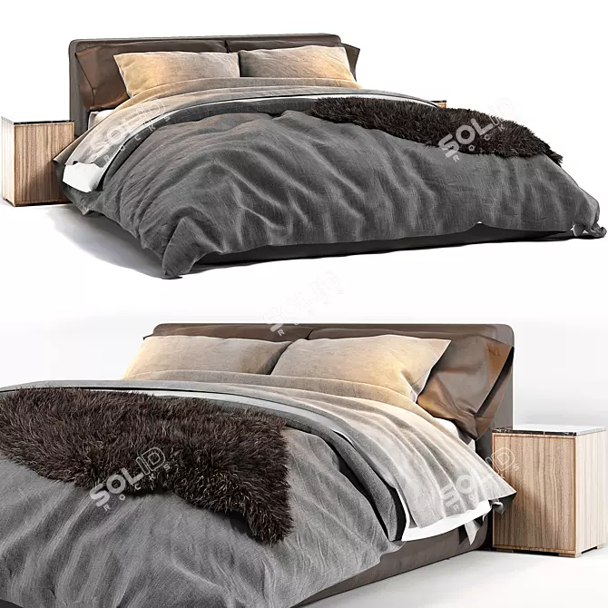 Sleek Modern Bed with Bear Skin Detail 3D model image 1
