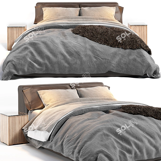 Sleek Modern Bed with Bear Skin Detail 3D model image 2