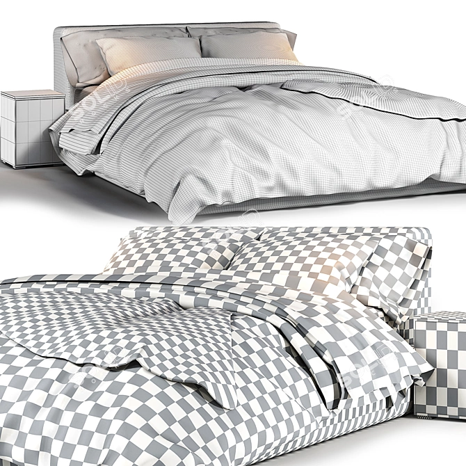 Sleek Modern Bed with Bear Skin Detail 3D model image 3